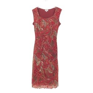 Vintage Heart Soul Red Paisley Print Sheath Knee Length Dress Size M